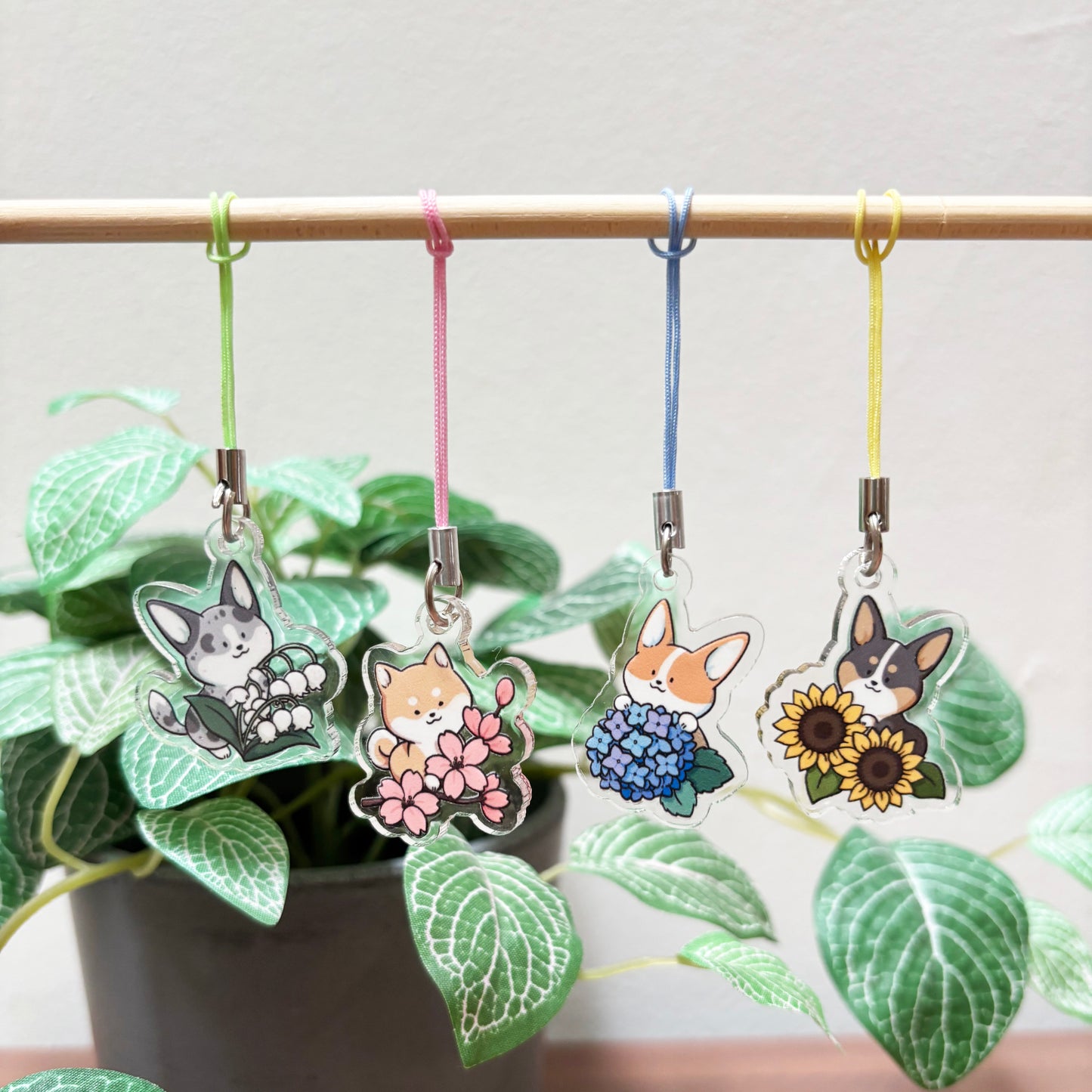 Dog and Flower Mini Acrylic Phone Charms