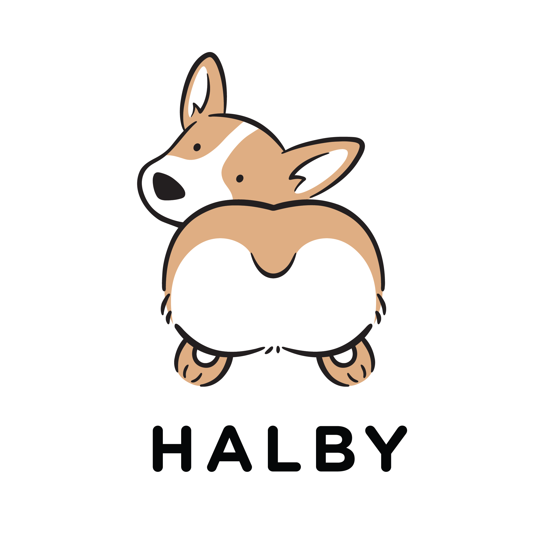 Corgi dog butt logo with 'Halby' written underneath