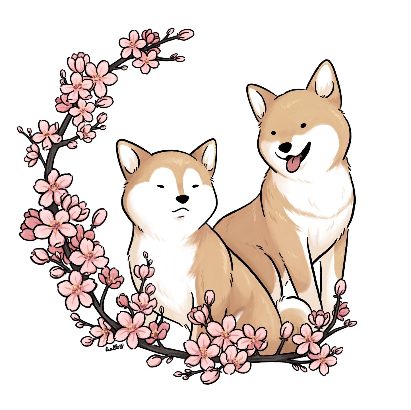 Custom Pet Illustration with Sakura Wreath
