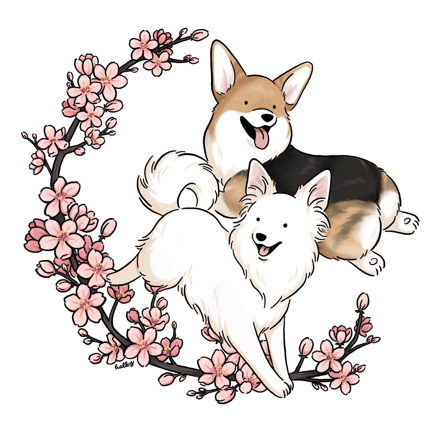 Custom Pet Illustration with Sakura Wreath