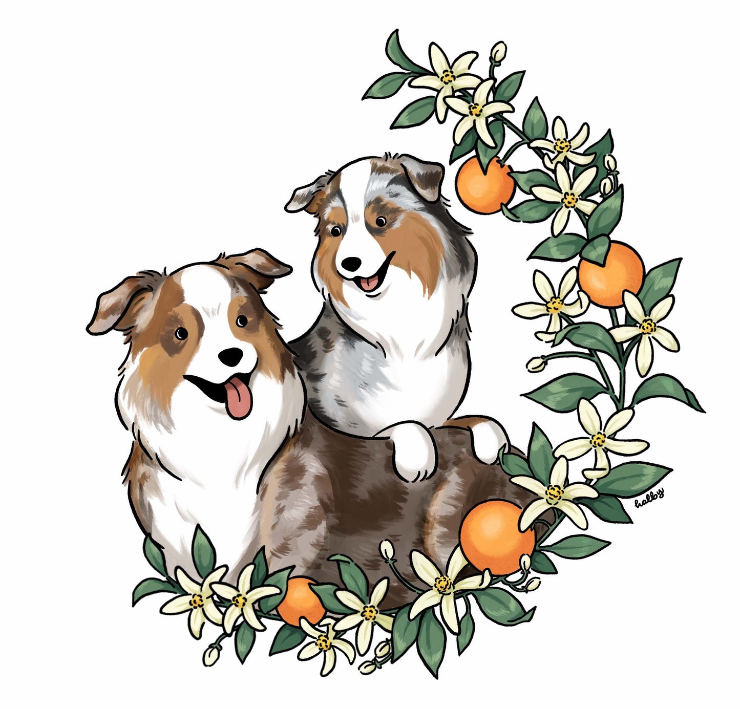 Custom Pet Illustration with Orange Blossom Wreath