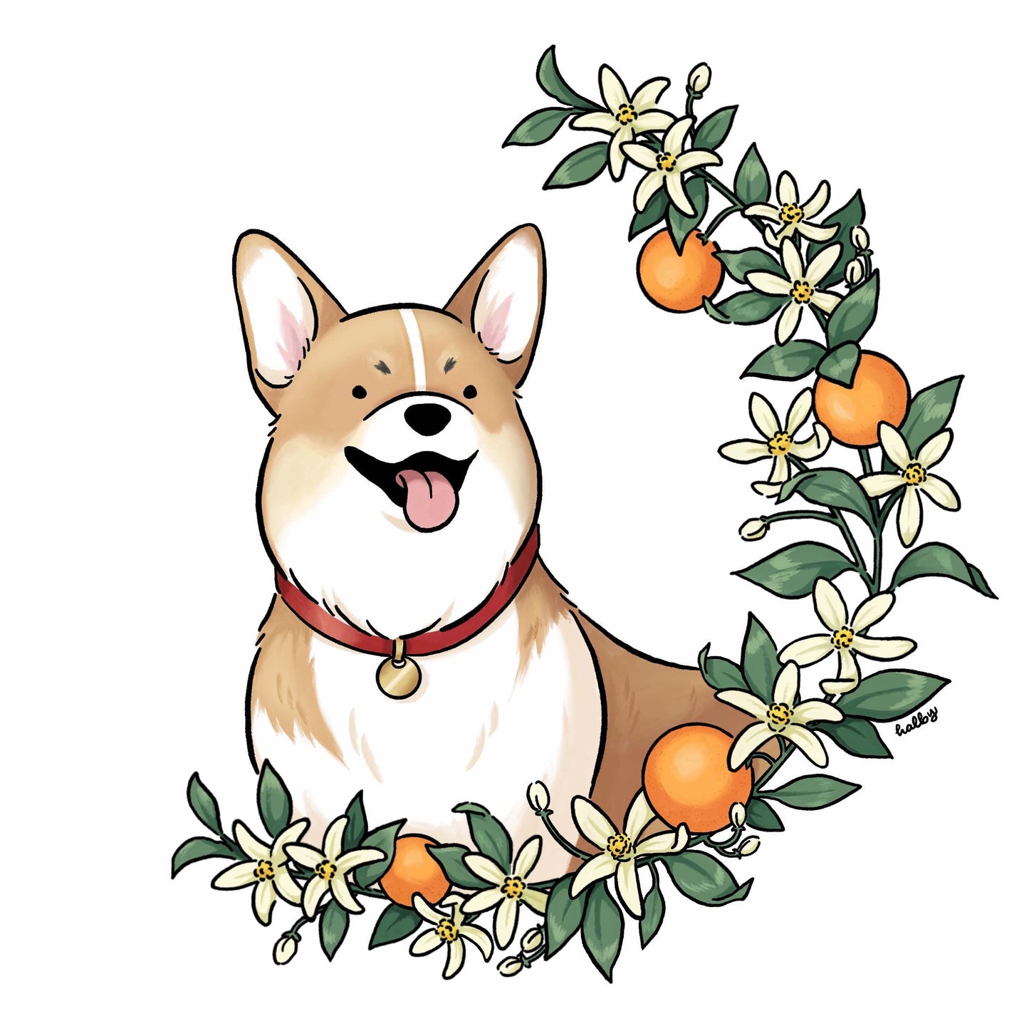 Custom Pet Illustration with Orange Blossom Wreath