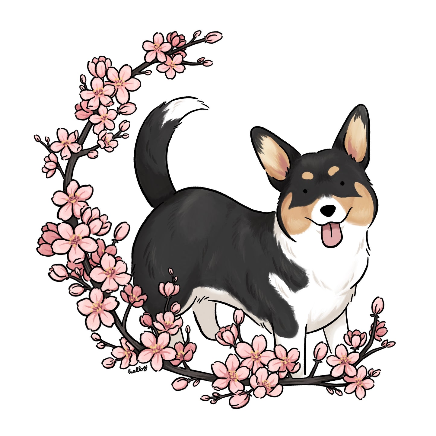 Custom Pet Illustration with Sakura Wreath