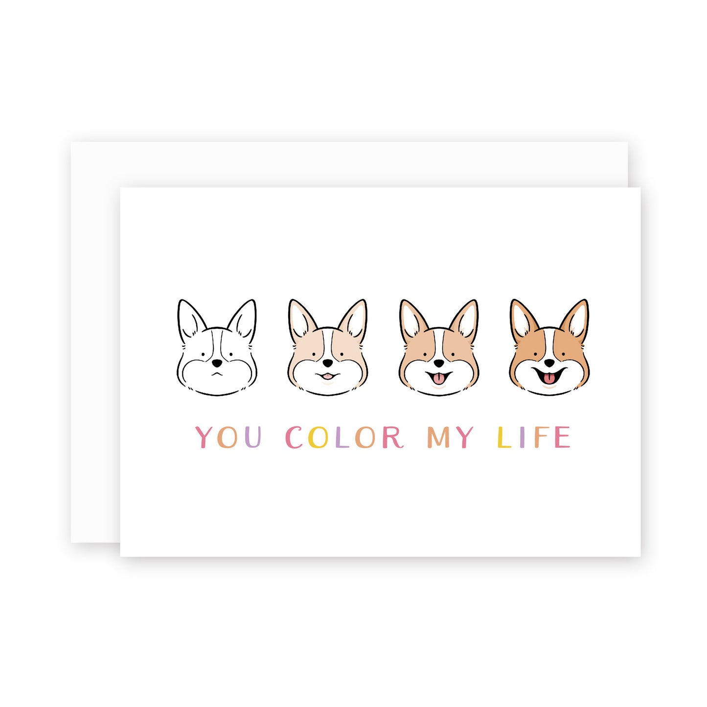 'You Color My Life' Valentine Card with Corgis
