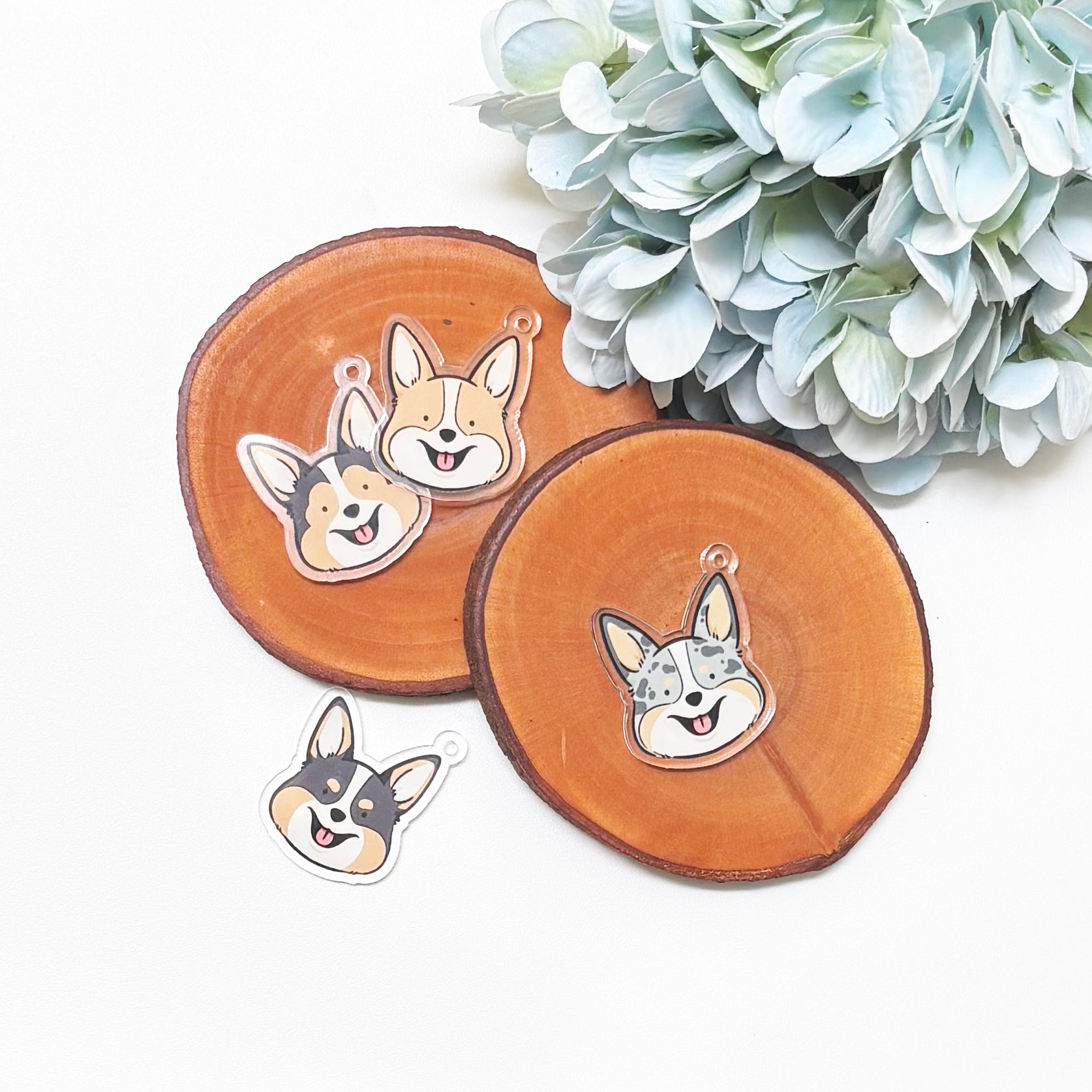Various colors of corgi dog head acrylic charms