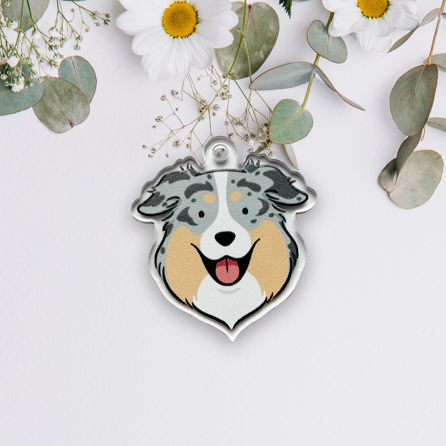 Australian Shepherd Head Charm/Keyring/Dog Tags