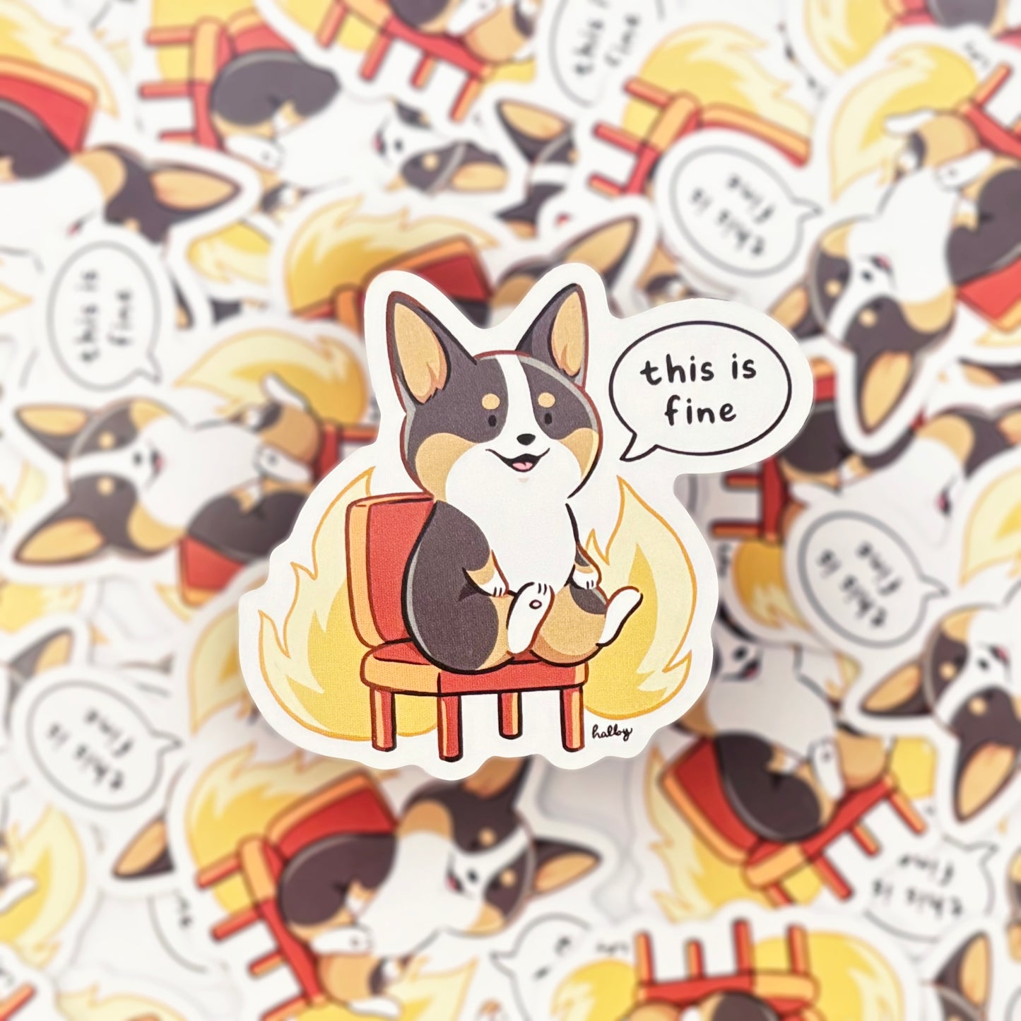 Corgi Memes Vinyl Sticker - 'This is Fine'