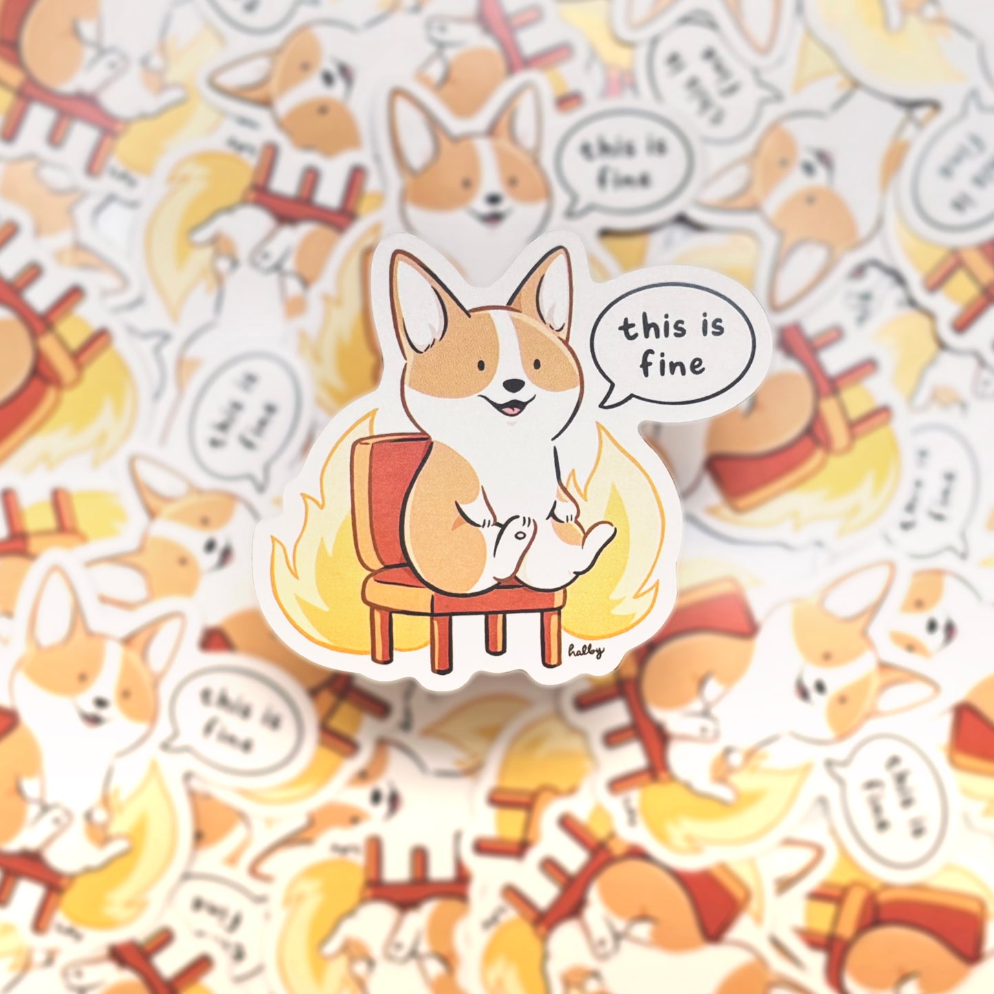 Corgi Memes Vinyl Sticker - 'This is Fine'