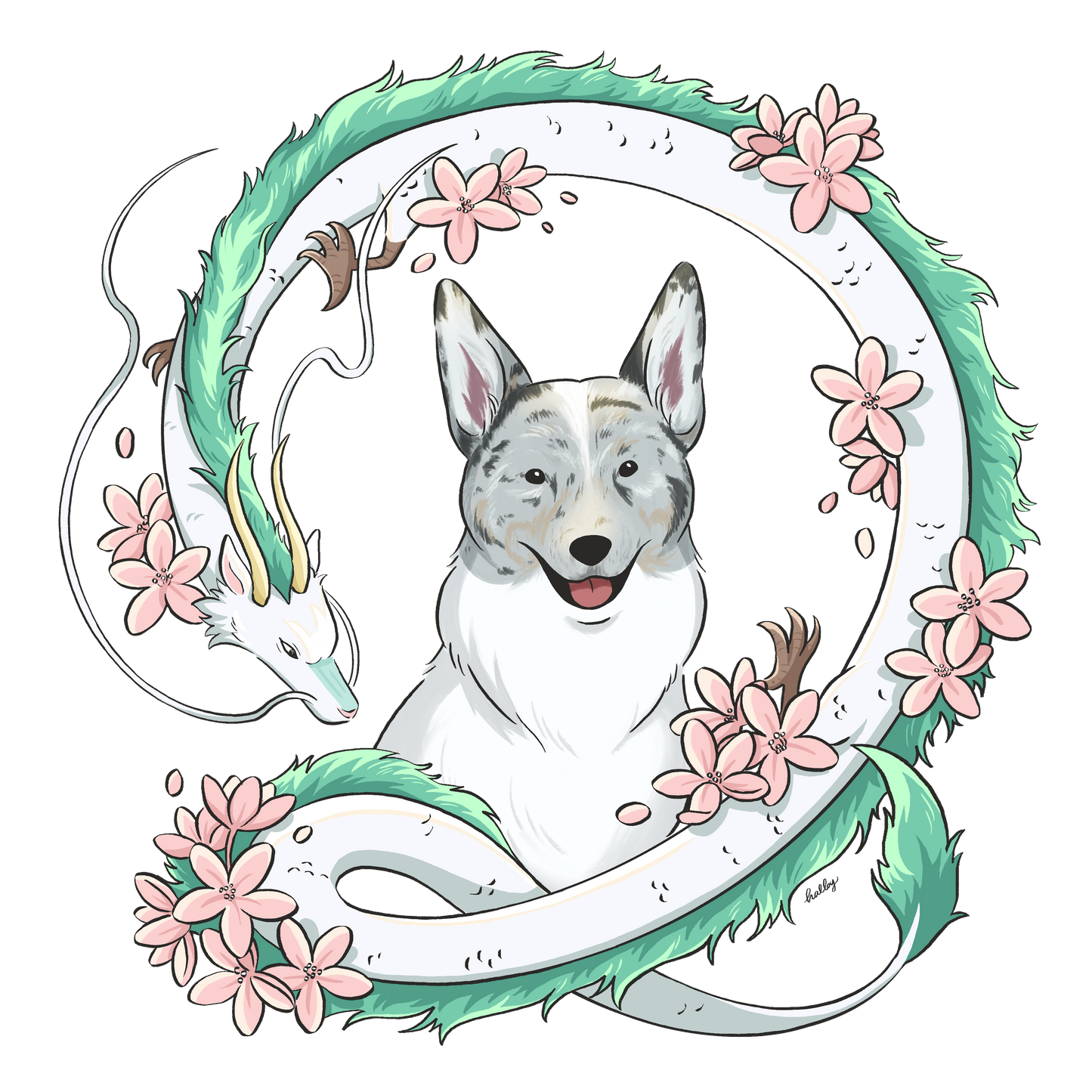 Custom Pet Illustration with Dragon Wreath