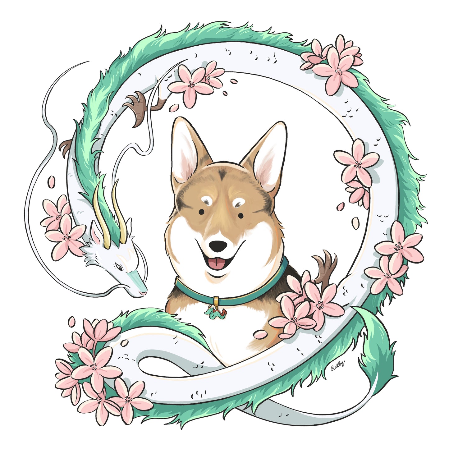 Custom Pet Illustration with Dragon Wreath