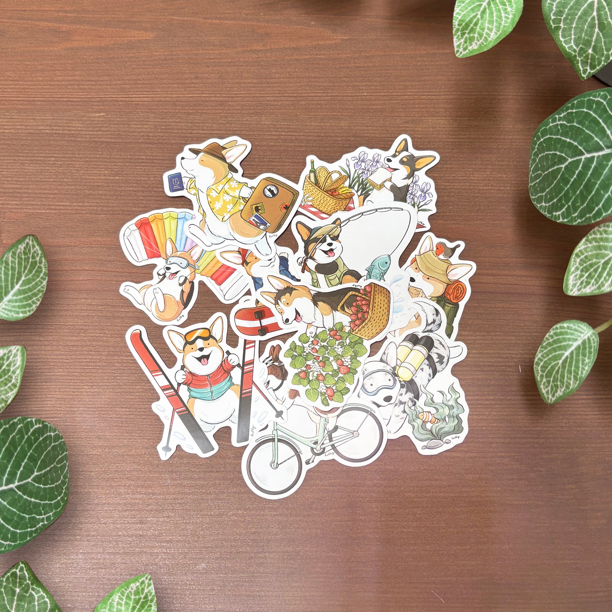 Corgis on adventures vinyl sticker set