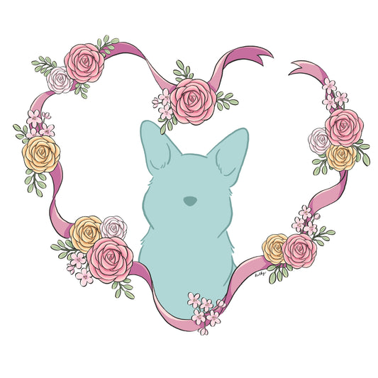 Custom Pet Illustration with Valentine Floral Wreath