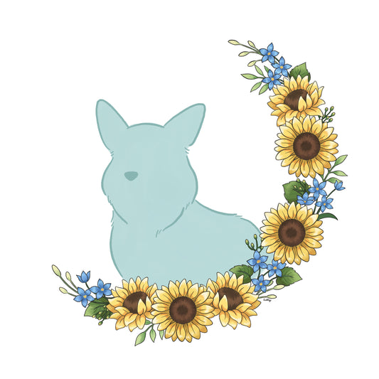 Custom Pet Illustration with Sunflower Wreath