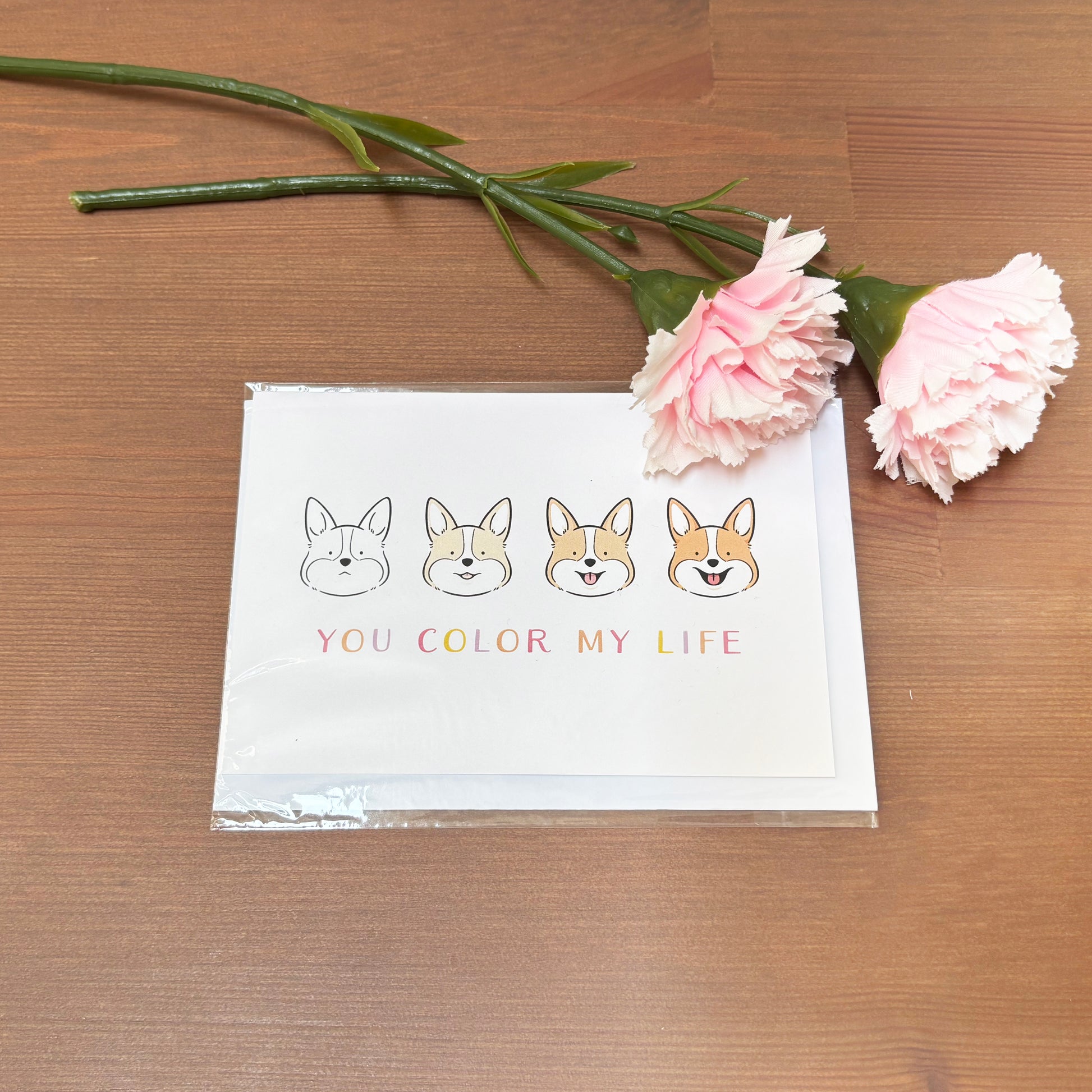 'You Color My Life' Valentine Card with Corgis