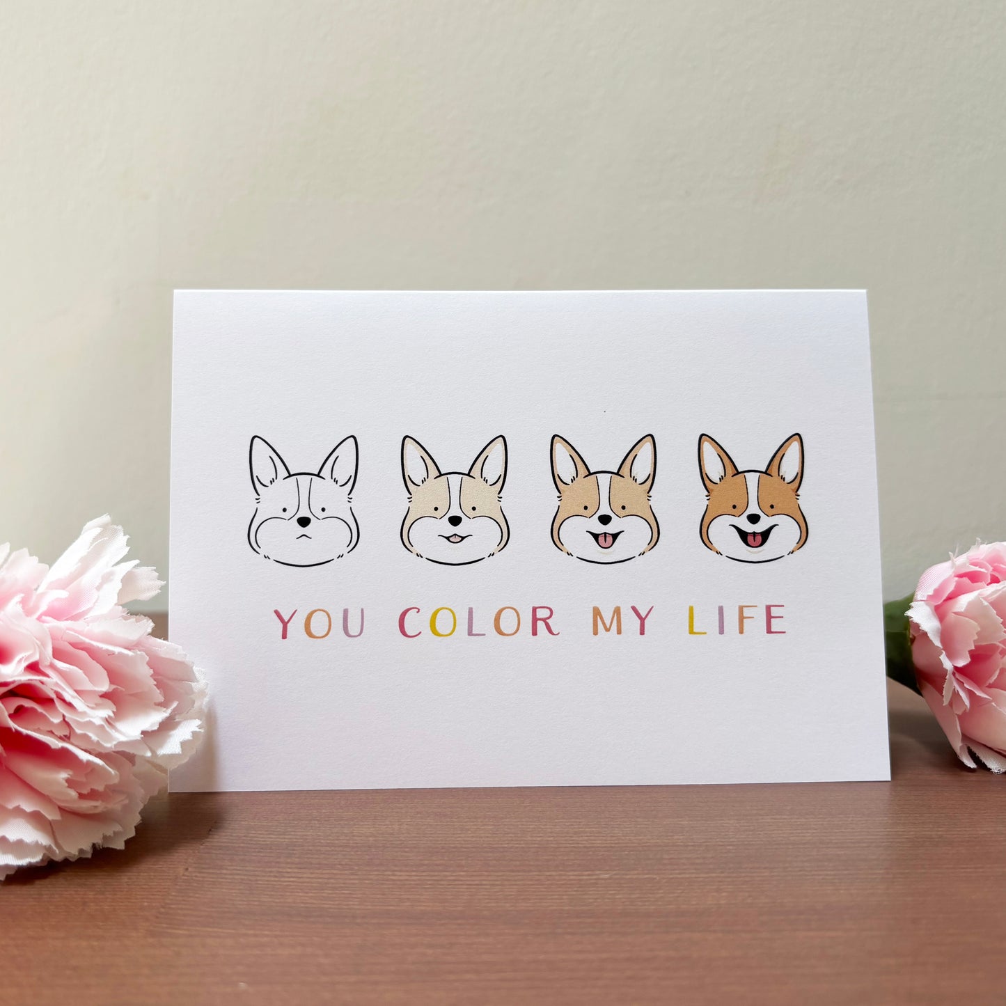 'You Color My Life' Valentine Card with Corgis