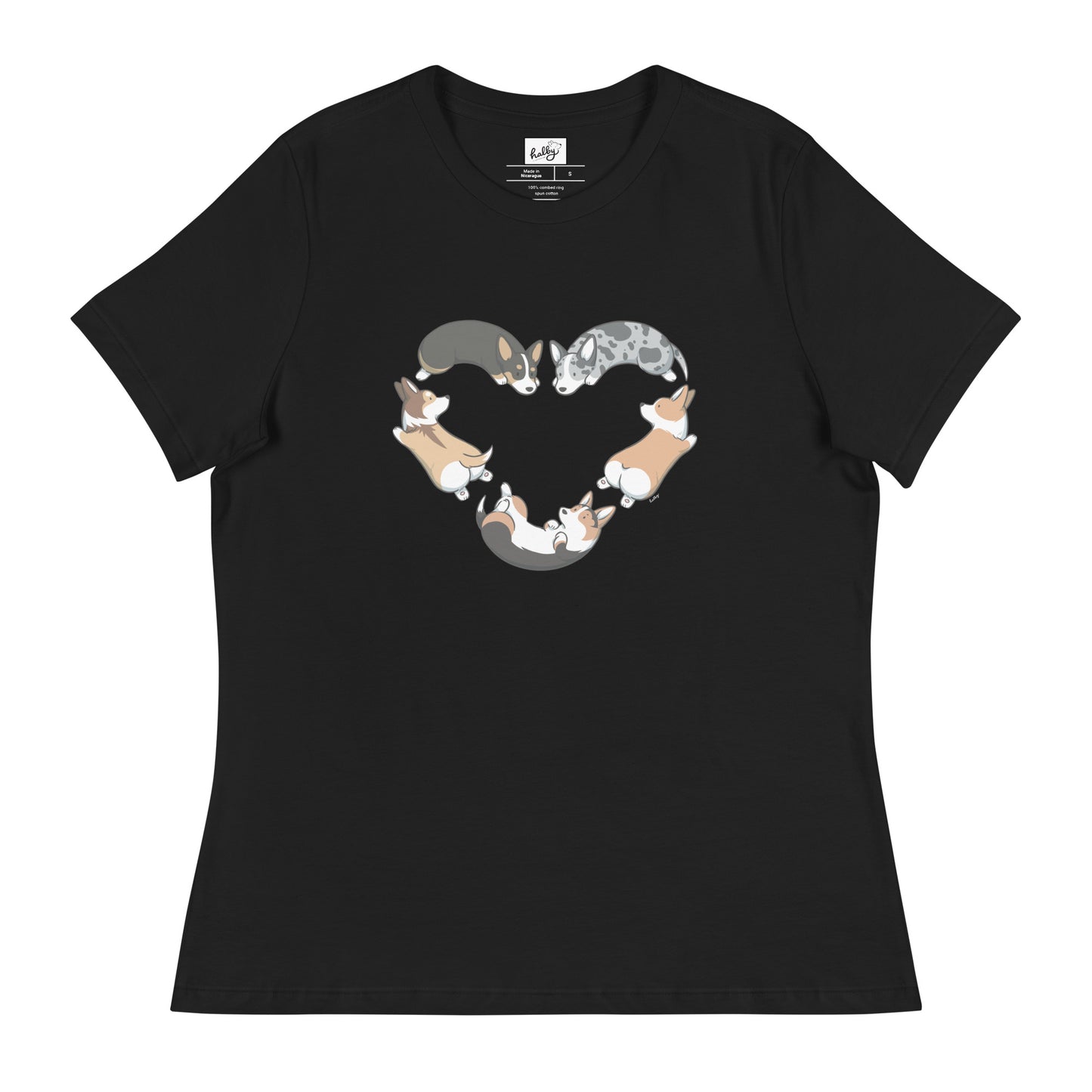 Corgis Heart Women's Relaxed T-Shirt - Black Color