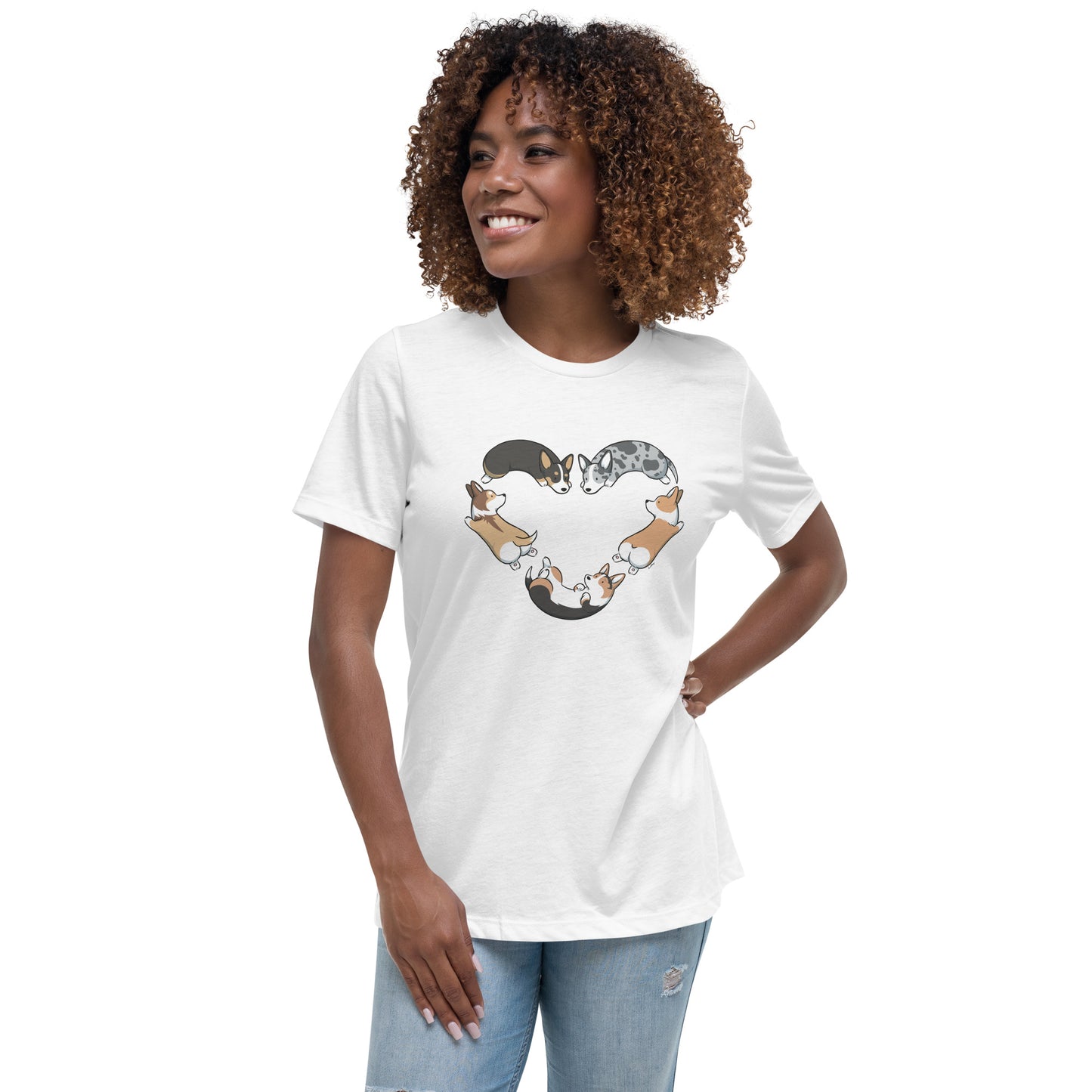 Corgis Heart Women's Relaxed T-Shirt - White Color