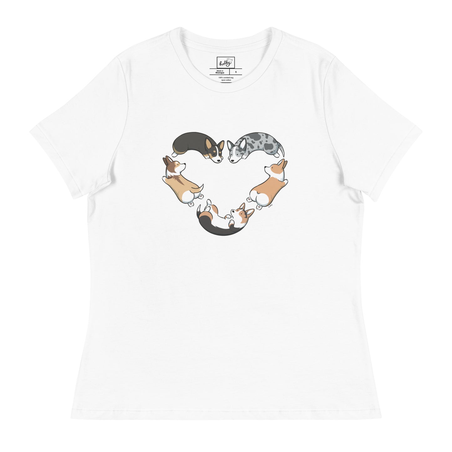 Corgis Heart Women's Relaxed T-Shirt - White Color