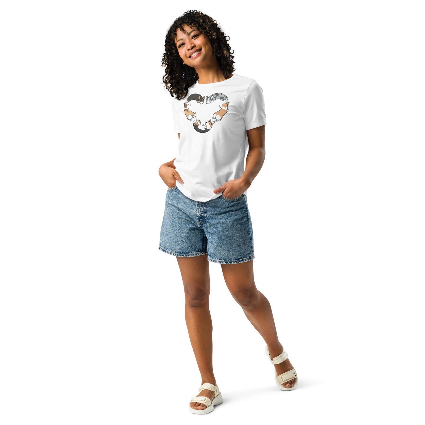 Corgis Heart Women's Relaxed T-Shirt - White Color