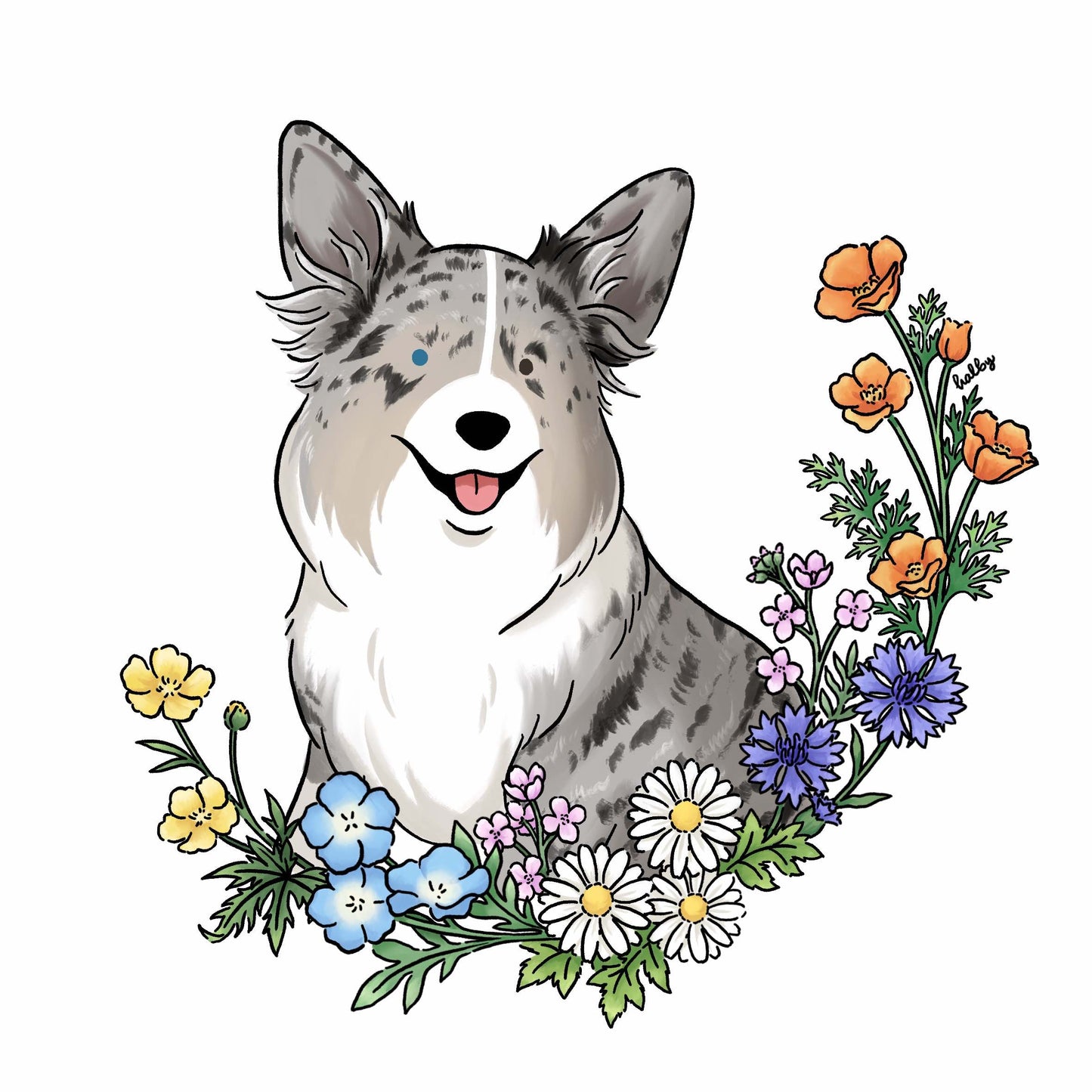 Custom Pet Illustration with Wildflower Wreath